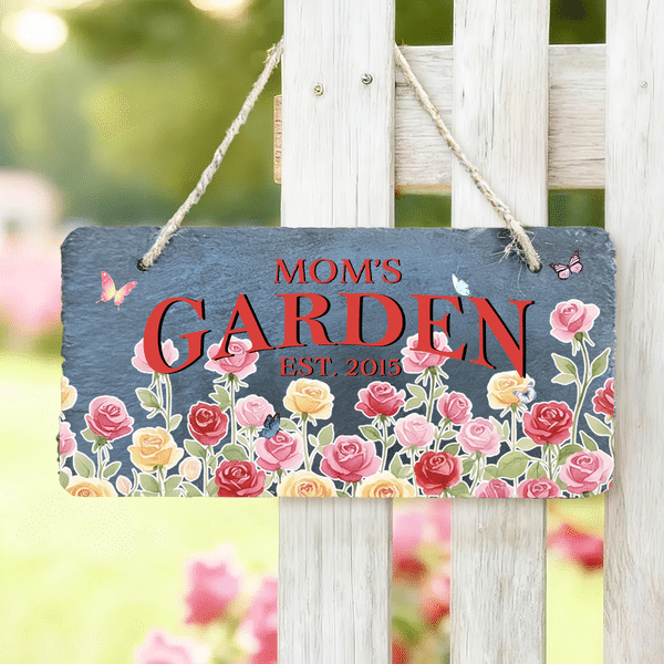 Personalized Birth Flower Natural Stone Slab Garden Sign with Name and Year Garden Decor Mother's Day Birthday Gift for Grandma Mom