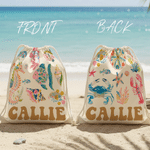 Personalized Watercolor Style Marine Life Beach Backpack with Name Beach Party Birthday Gift for Kids Adults