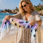 Personalised Face Photo Paw Print Heart Oversized Quick Dry Tassel Beach Towel with Name Summer Holiday Beach Party Birthday Gift for Family Friends