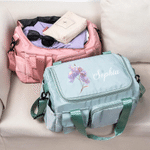 Personalised Birth Flower Name Multi-Compartment Waterproof Weekend Bag with Shoulder Strap Travel Accessories Birthday Gift for Women Girls