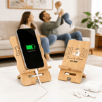 Personalized Parent-Child Photo Bamboo Phone Stand with Name and Year Daily Use Father's Day Birthday Gift for Parents