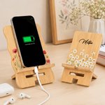 Support pour téléphone portable et iPad en bois de bambou avec nom Cadeau d'anniversaire pour femmes