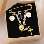 Spilla personalizzata Something Blue Catholic Bridal Bouquet Rosary con iniziali Regalo di anniversario di matrimonio per la coppia di sposi
