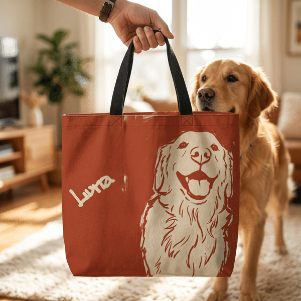 Personalised Pet Photo Portrait Large Capacity Tote Bag with Name and Pocket Travel Birthday Gift for Woman Pet Lover