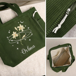 Personalized Star Moon Birth Flower Large Capacity Corduroy Tote Bag with Name Travel Essential Birthday Gift for Office Worker Woman