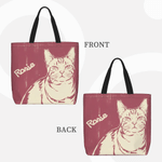 Personalised Pet Photo Portrait Large Capacity Tote Bag with Name and Pocket Travel Birthday Gift for Woman Pet Lover
