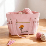 Personalized Multicolor Birth Flower Large Corduroy Tote Bag with Name Daily Use Birthday Gift for Mom Grandma Crochet Enthusiast
