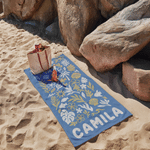 Personalized Floral Oversized Quick Dry Beach Towel with Name Summer Vacation Beach Party Birthday Gift for Kids