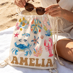 Personalized Watercolor Style Marine Life Beach Backpack with Name Beach Party Birthday Gift for Kids Adults