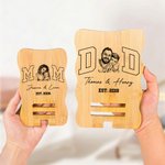 Personalised Vintage Black and White Line Art Photo Bamboo Phone Stand with Name and Year Daily Use Father's Day Birthday Gift for Parents