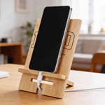 Personalized Parent-Child Photo Bamboo Phone Stand with Name and Year Daily Use Father's Day Birthday Gift for Parents