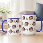 Personalized Cute 1-6 Face Photos 11 oz 15 oz Ceramic Mug with Handle and Text Anniversary Father's Day Gift for Dad Grandfather