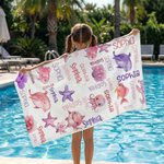 Serviette de plage surdimensionnée à séchage rapide avec nom Créatures de l'océan requin Accessoires de plage pour les vacances d'été Cadeau d'anniversaire pour les enfants
