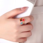 Personalised Multicolour Enamel Apple Sterling Silver Ring with Name Teacher's Day Appreciation Gift for Teachers