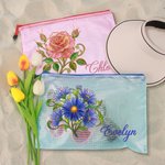 Personalised Birth Flower Transparent Mesh Beach Bag with Name Travel Essential Beach Party Birthday Gift for Women Girls