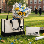 Personalized Graduation Cap Large Tote Bag Portable Makeup Bag with Name and Year Travel Essential Graduation Gift for Graduates