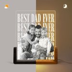 Personalised Photo Title Text Acrylic LED Night Light with Wooden Base Father's Day Birthday Anniversary Gift for Dad Family