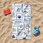 Serviette de plage surdimensionnée à séchage rapide avec nom Créatures de l'océan requin Accessoires de plage pour les vacances d'été Cadeau d'anniversaire pour les enfants