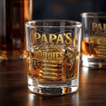 Personalized Fishing Theme Design 10 oz Rock Whisky Glass with 1-12 Names and Title Father's Day Birthday Gift for Father Fishing Enthusiast