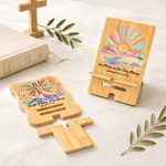 Personalized Bible Verse Cross Wooden Phone Holder Stand with Name Daily Use Religion Birthday Gift for Christians Family