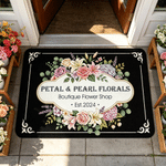 Personalised Retro Floral Design Anti-Slip Doormat with Text Flower Shop Use Birthday Gift for Flower Shop Owner Flower Lover