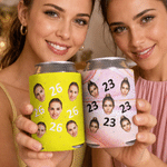 Personalized Multicolour Face Photo Beer Can Cooler Sleeve with Number Birthday Party Gift for Family Friends
