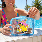 Personalized Yellow Duck Clear Waterproof Makeup Bag with Zipper and Name Beach Party Travel Birthday Gift for Girl