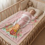 Personalized Classic Winnie the Pooh Pink Tulip Soft Throw Blanket with Name and Initial Birthday Baby Shower Gift for Baby Girl Kid