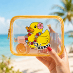 Personalized Yellow Duck Clear Waterproof Makeup Bag with Zipper and Name Beach Party Travel Birthday Gift for Girl