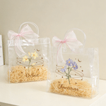 Personalized Pink Blue Bow Birth Flower Clear Gift Bag with Name Birthday Wedding Gift for Bridesmaids Newlyweds Women