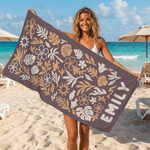 Personalized Floral Oversized Quick Dry Beach Towel with Name Summer Vacation Beach Party Birthday Gift for Kids