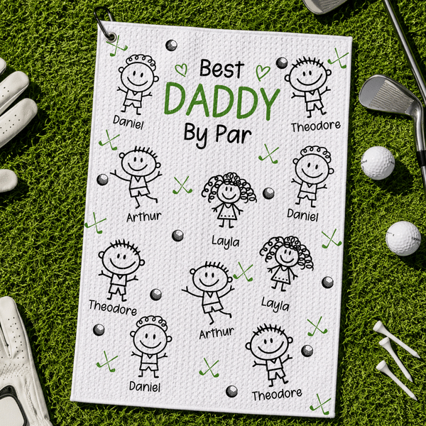 Personalisierte niedliche Stick Abbildung schnell trocken Sport Handtuch mit Namen Vatertag Geburtstag Geschenk für Golfer Golfliebhaber Väter