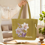 Personalised Birth Flower Large Capacity Corduroy Tote Bag with Name Daily Use Birthday Anniversary Gift for Woman