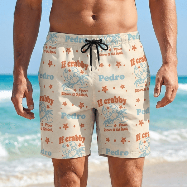 Personalized If Crabby Please Return to the Beach Quick Dry Swim Trunks with Name Beach Party Summer Vacation Birthday Gift for Men