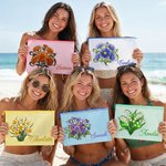 Personalised Birth Flower Transparent Mesh Beach Bag with Name Travel Essential Beach Party Birthday Gift for Women Girls