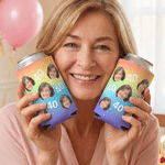 Personalized Multicolour Face Photo Beer Can Cooler Sleeve with Number Birthday Party Gift for Family Friends