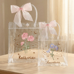 Personalized Pink Blue Bow Birth Flower Clear Gift Bag with Name Birthday Wedding Gift for Bridesmaids Newlyweds Women