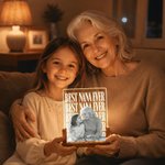 Personalised Photo Title Text Acrylic LED Night Light with Wooden Base Father's Day Birthday Anniversary Gift for Dad Family