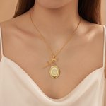 Personalised Virgin Mary Photo Cross Locket Necklace with Bow Exquisite Jewellery Baptism Birthday Gift for Women Christians