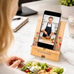 Support pour téléphone portable et iPad en bois de bambou avec nom Cadeau d'anniversaire pour femmes