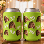 Personalized Multicolour Face Photo Beer Can Cooler Sleeve with Number Birthday Party Gift for Family Friends
