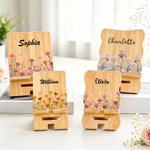 Support pour téléphone portable et iPad en bois de bambou avec nom Cadeau d'anniversaire pour femmes