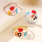 Personalised Multicolour Enamel Apple Sterling Silver Ring with Name Teacher's Day Appreciation Gift for Teachers