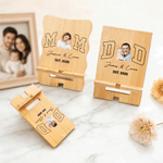 Personalized Parent-Child Photo Bamboo Phone Stand with Name and Year Daily Use Father's Day Birthday Gift for Parents