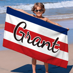 Personalized National Flag Color Stripe Oversized Quick Dry Beach Towel with Name and Drawstring Bag Outdoor Activities Birthday Gift for Family