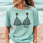 Personalized Multicolor Bikini Pattern 100% Cotton T-shirt with Name Birthday Beach Party Summer Travel Gift for Her