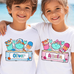 Personalized Cartoon Summer Beach Crab 100% Cotton Kid T-shirt with Name Summer Wear Holiday Birthday Back to School Gift for Kids Boys Girls