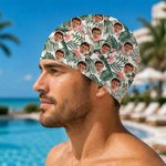 Personalized Hawaii Style Flower Leaf Face Photo Comfortable Swim Cap Swimming Accessory Birthday Pool Party Gift for Family