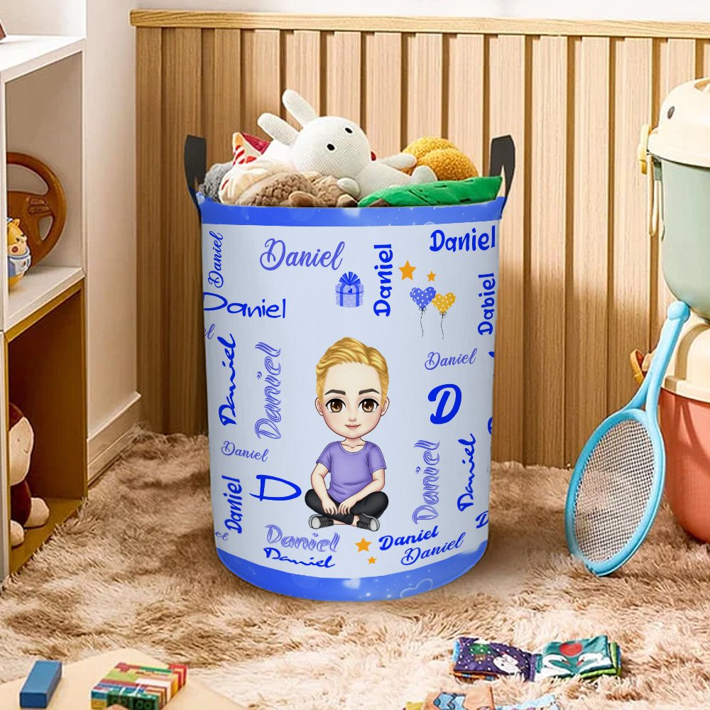 Cesto para la ropa sucia con nombre y asa Personalizado Personaje de dibujos animados Nube de palabras Impermeable Regalo de cumpleaños para niños 5