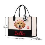 Personalized Cute Pet Portrait Paw Print Canvas Tote Bag with Name Daily Use Birthday Gift for Pet Owner Lover Parent